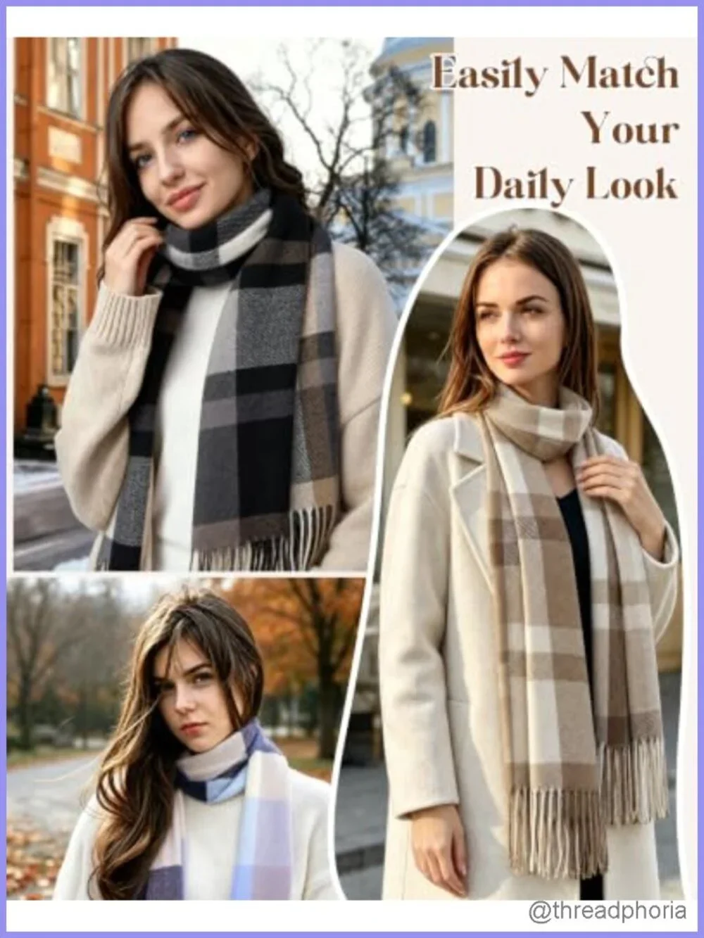 Ultra Soft Plaid Shawl Wrap Scarf for Women, Tasseled Winter Scarf